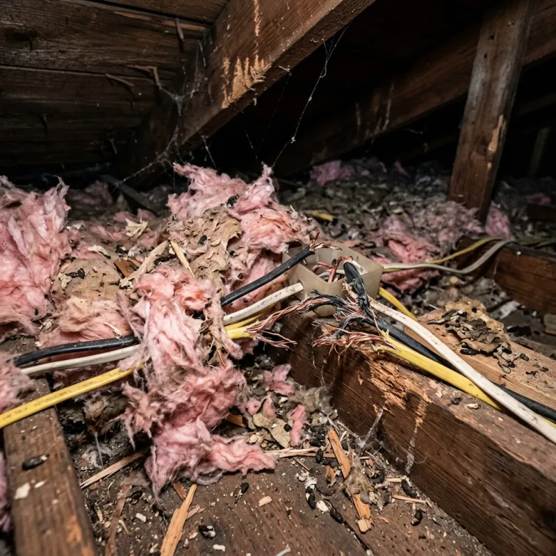 Contaminated ceiling insulation being assessed in a Park Orchards roof space