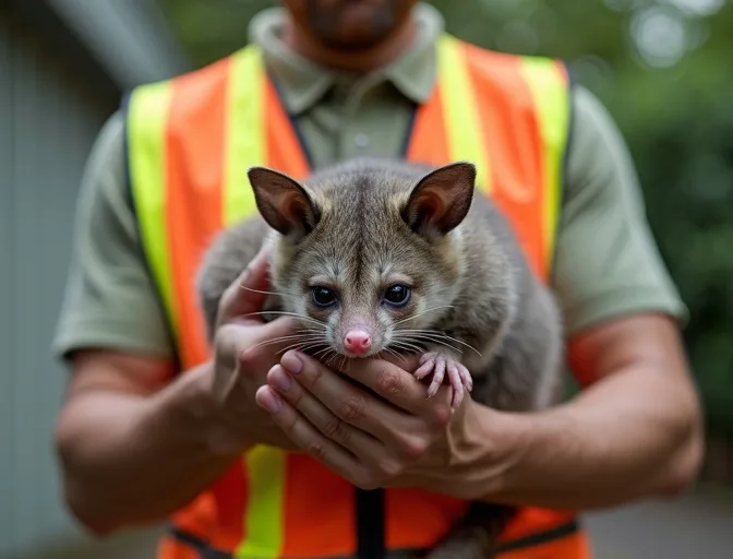 Animal handler safely recovering a deceased possum in Park Orchards